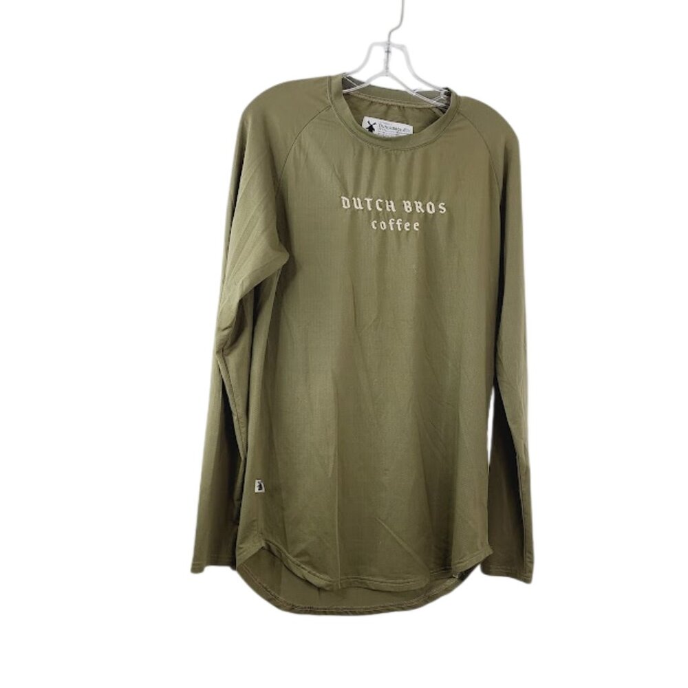 Dutch Bros Men's Green Long Sleeve Crew Neck Casual T-Shirt Size Medium